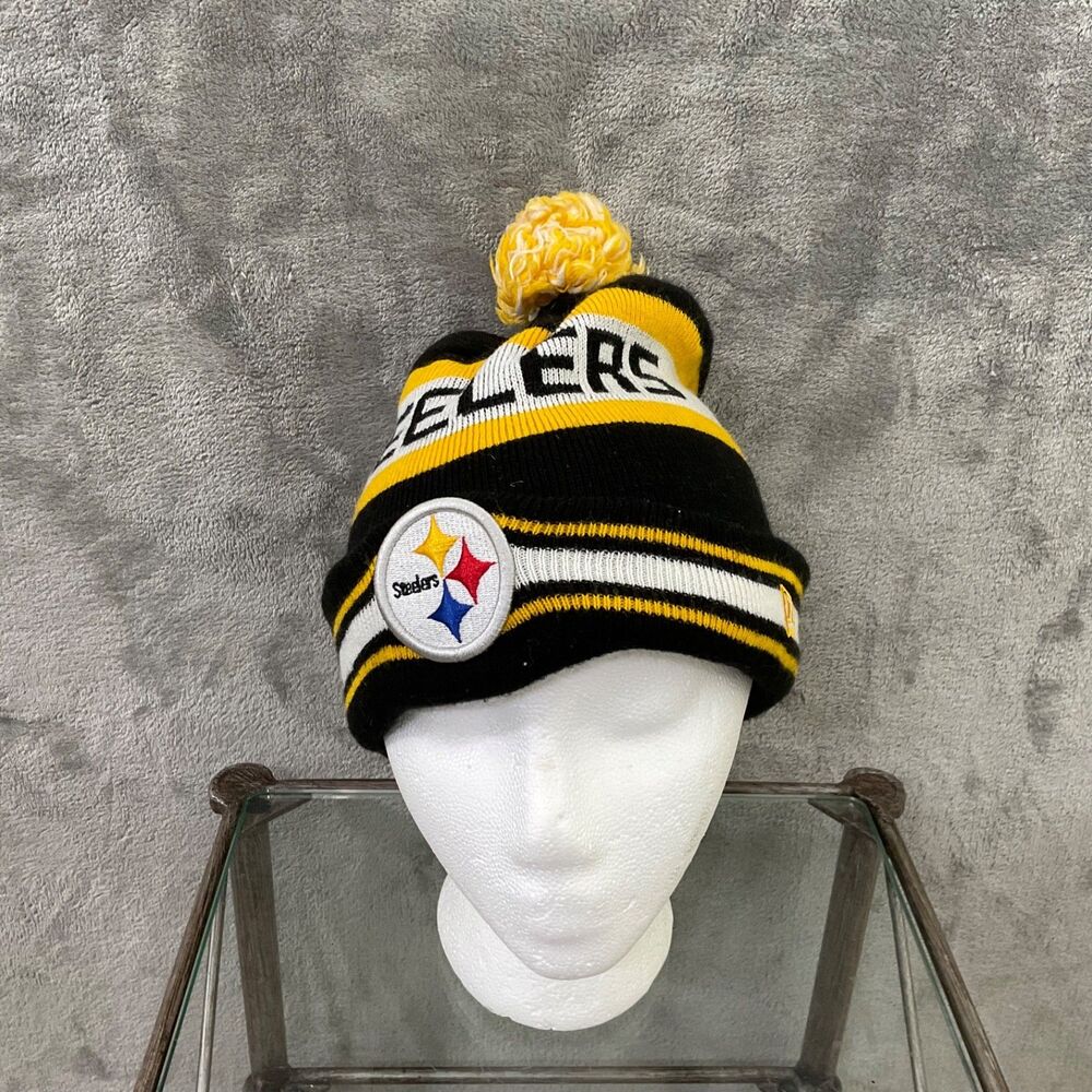 Pittsburgh Steelers New Era LOGO Pom Knit Beanie Hat NFL Black Yellow OSFM